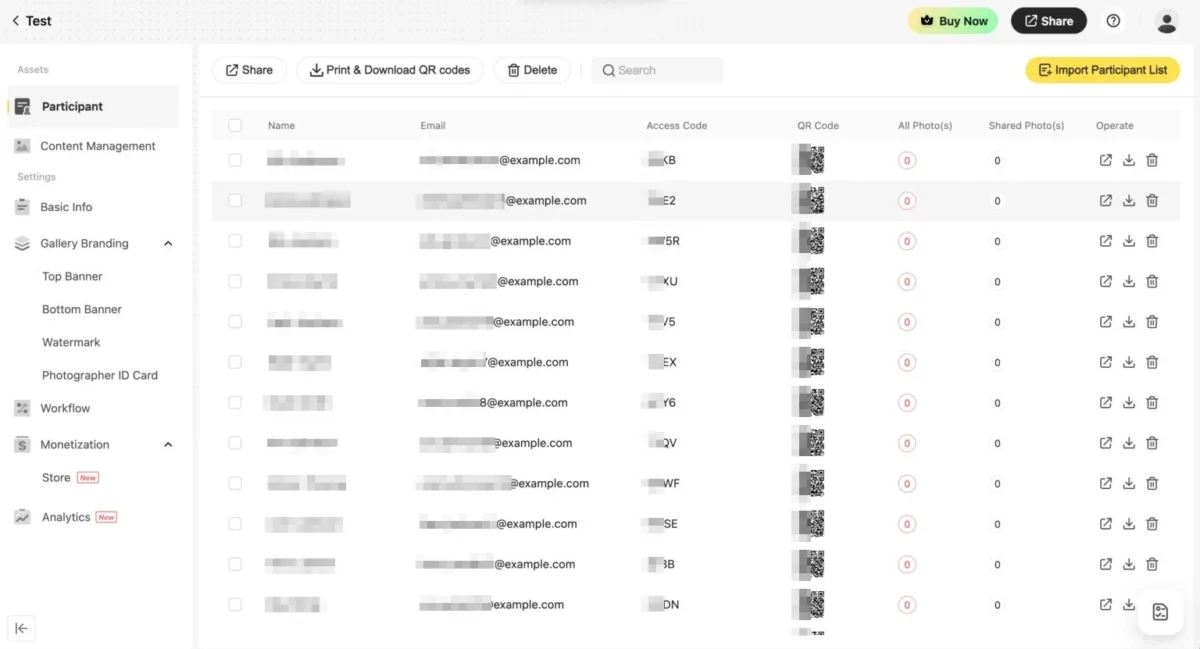 Auto-generating QR codes from participant lists for photo sorting 