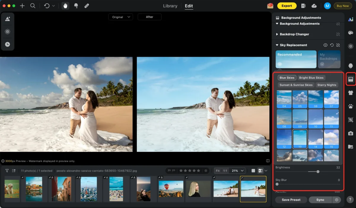 Replace the Sky in beach photo