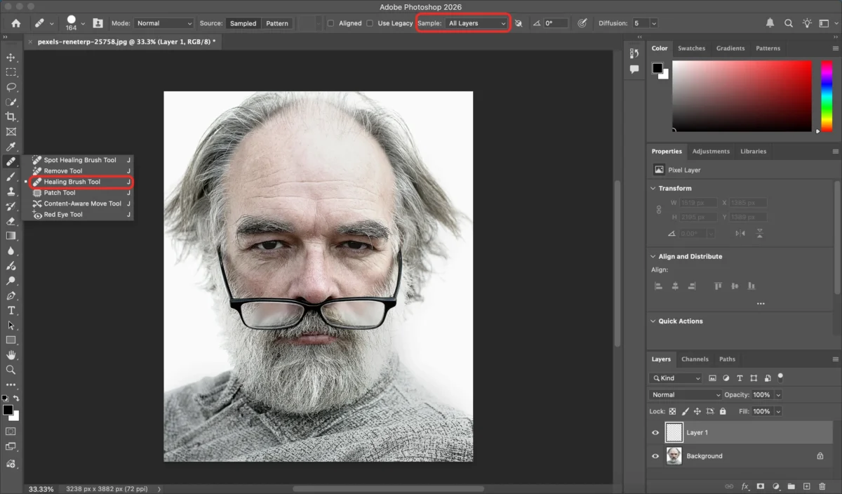 Select the Healing Brush