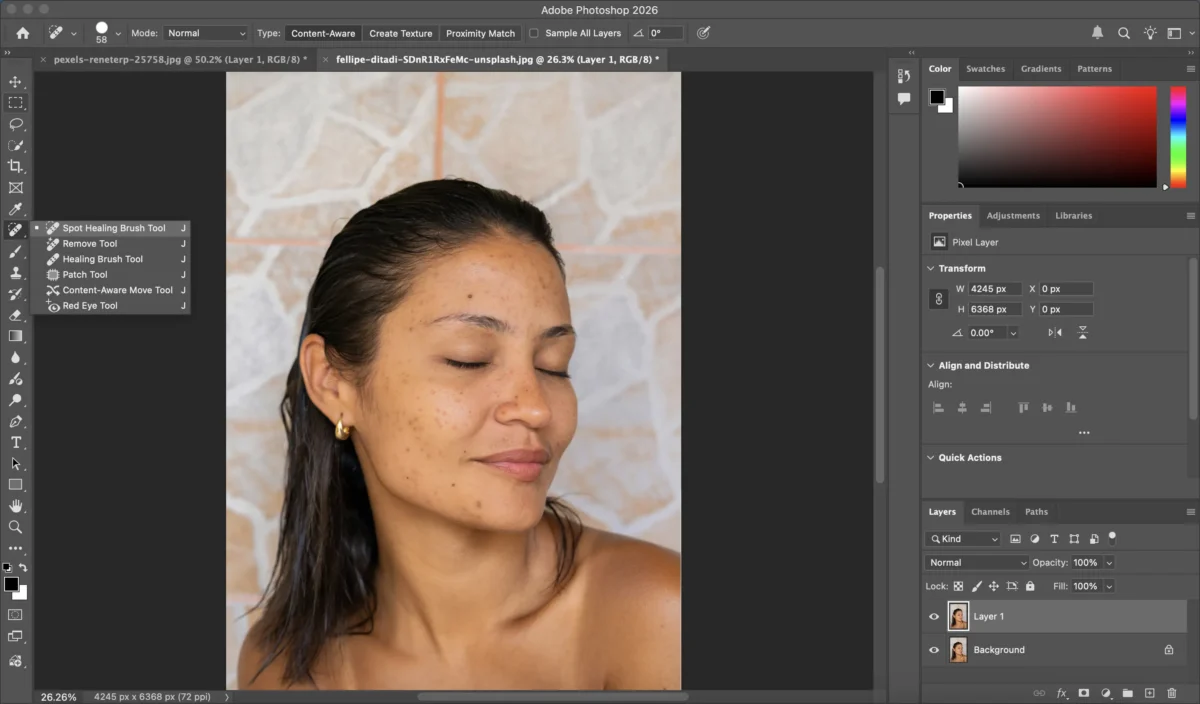 Select the Spot Healing Brush Tool
