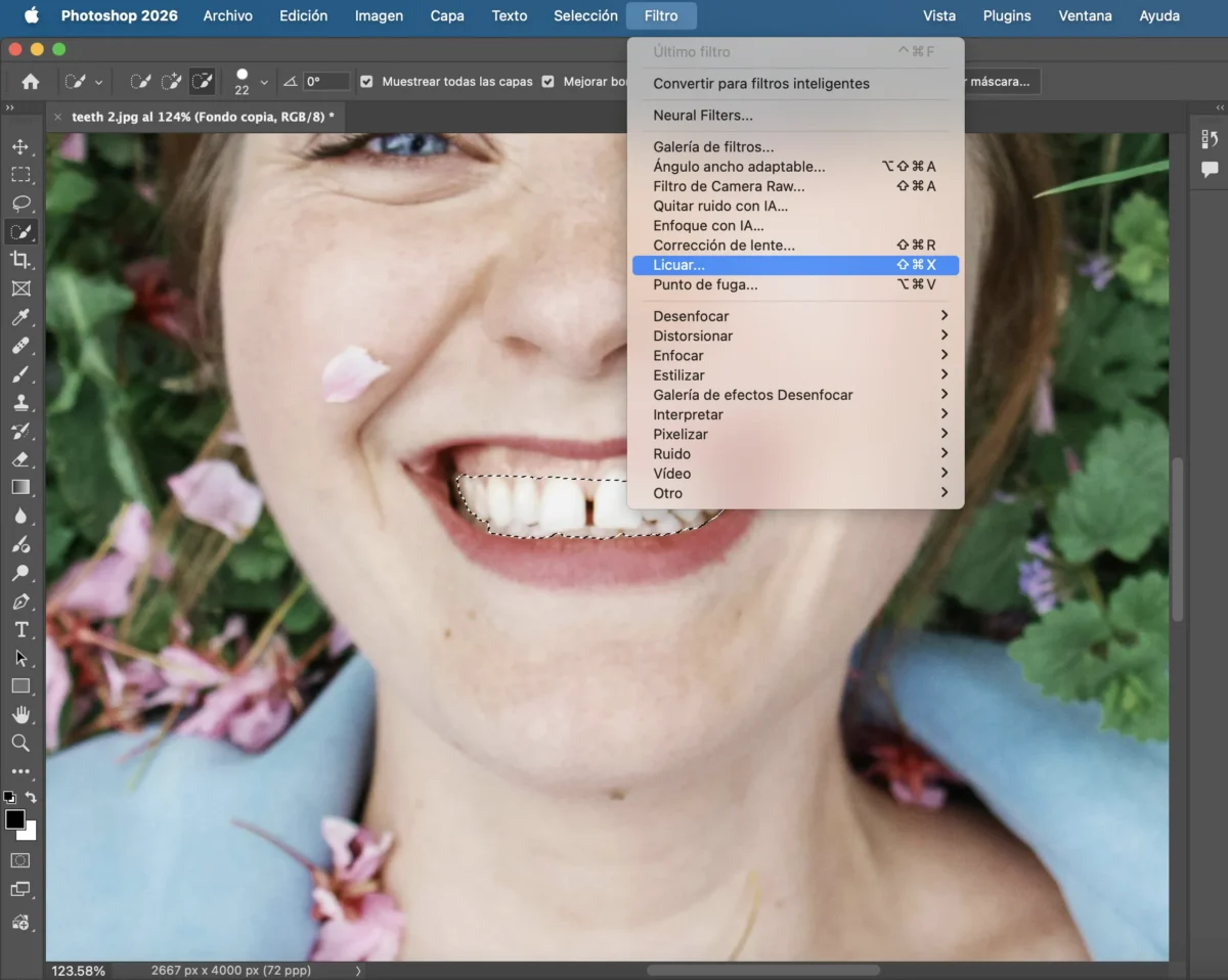 Usar Licuar Liquify para alinear los dientes Usar Licuar Liquify para alinear los dientes