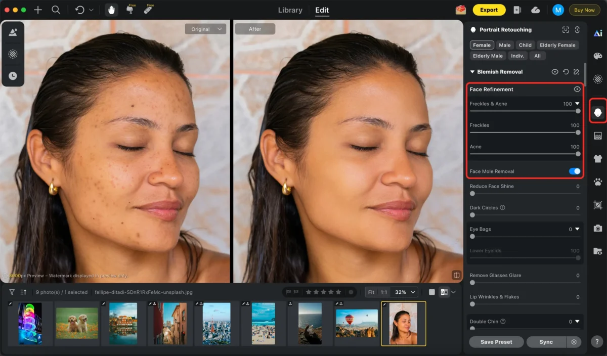 Use the Blemish Removal Tool