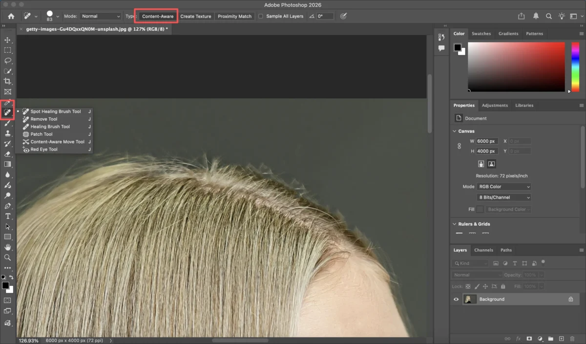 Use the Spot Healing Brush Tool