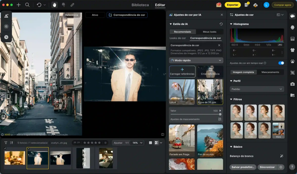 Utilize filtros e estilos de IA