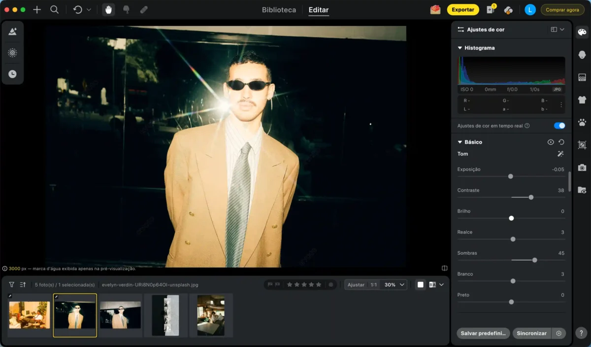 ajustar cores e exposição