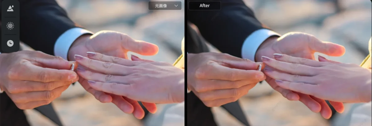 before-and-after-retouch-hands-in-bridal-ring-shots ブライダル・リングショット写真で手の指を細く見せる加工前後の比較画像