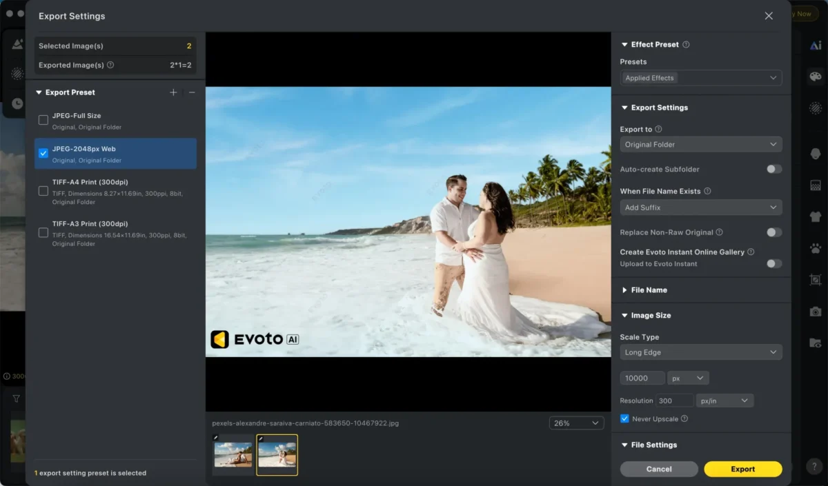 Bild aus Evoto exportieren