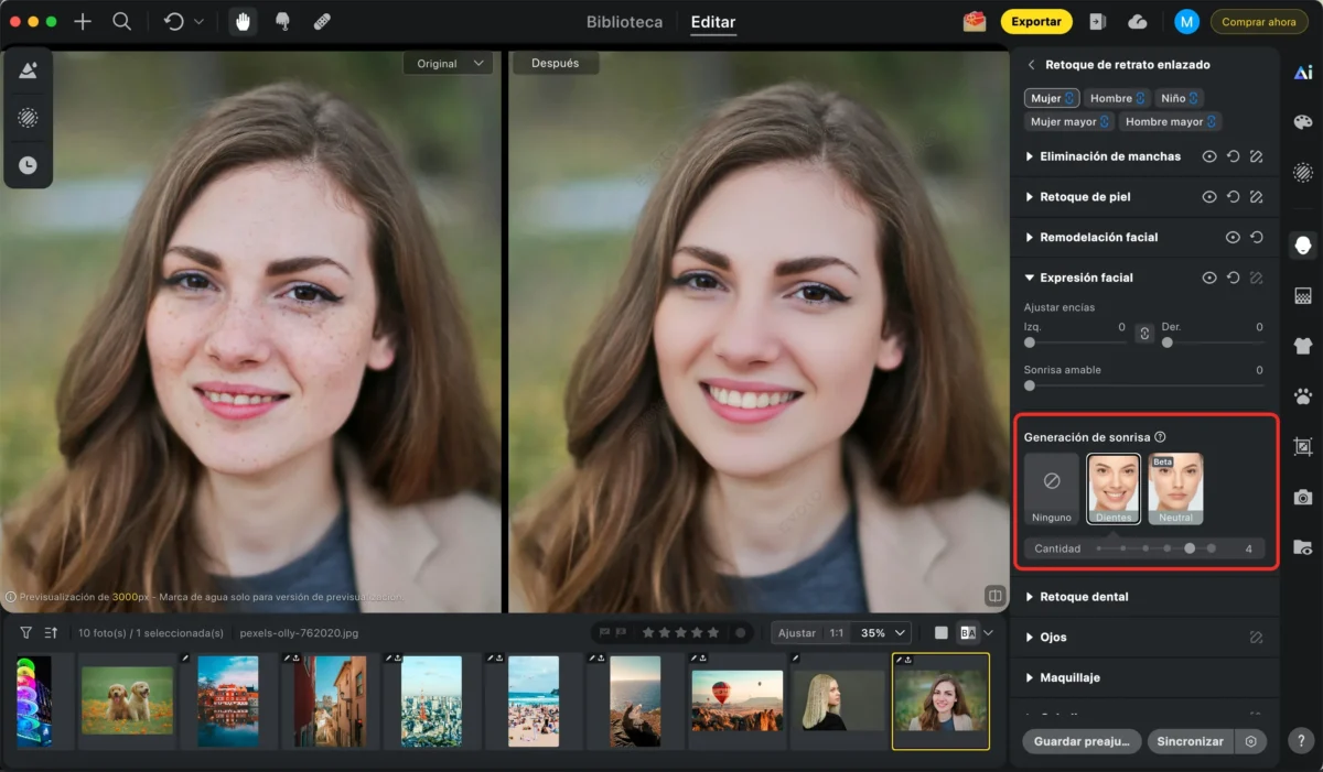 Cambiar la expresion facial
