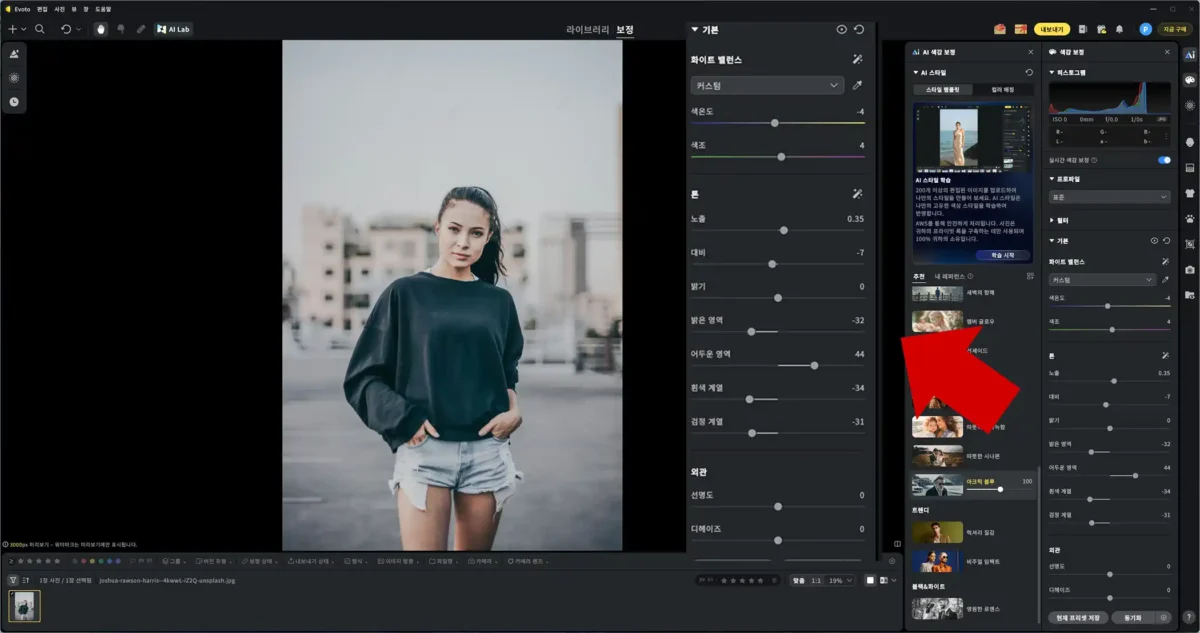 Evoto이미지 색감보정 적용