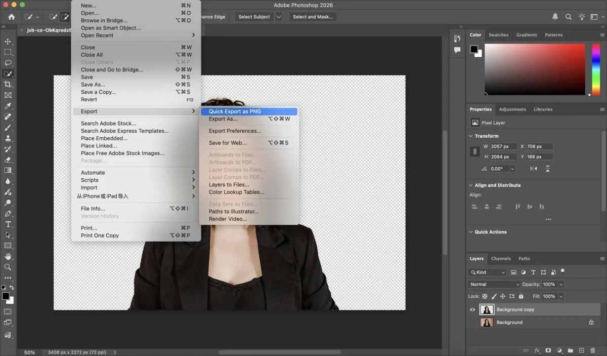 Export with Transparency