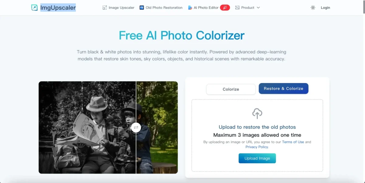 Bild kolorieren mit ImgUpscaler