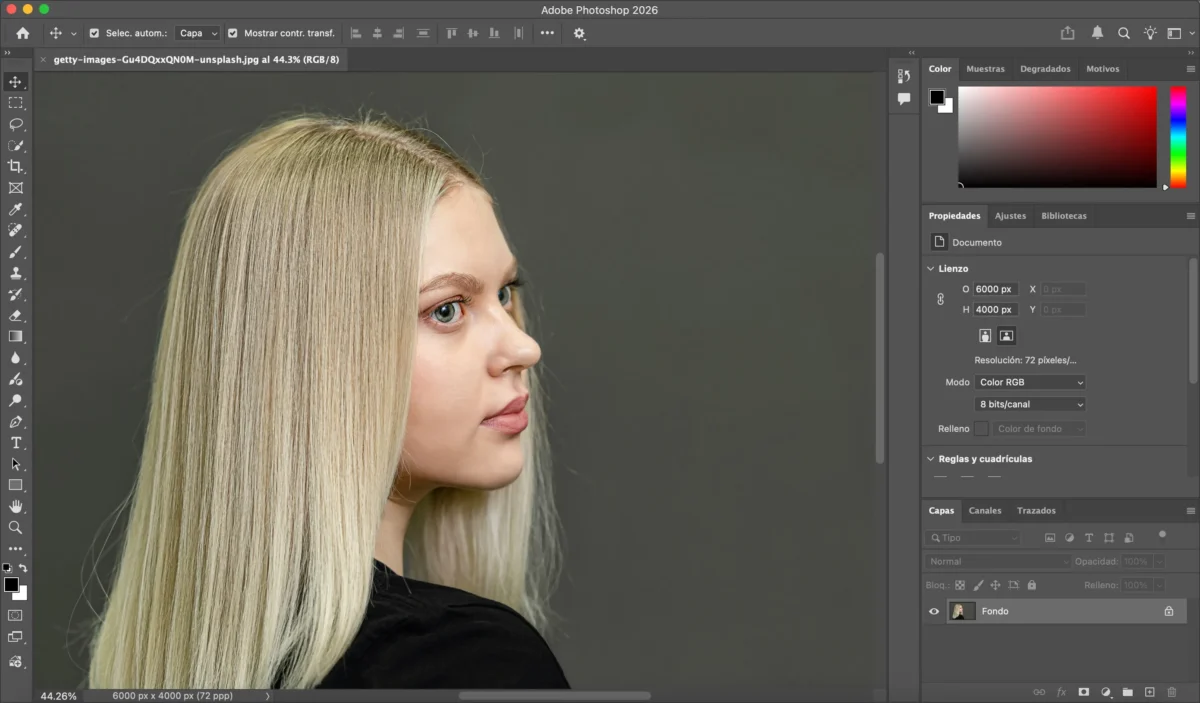 Importa tu imagen en Photoshop