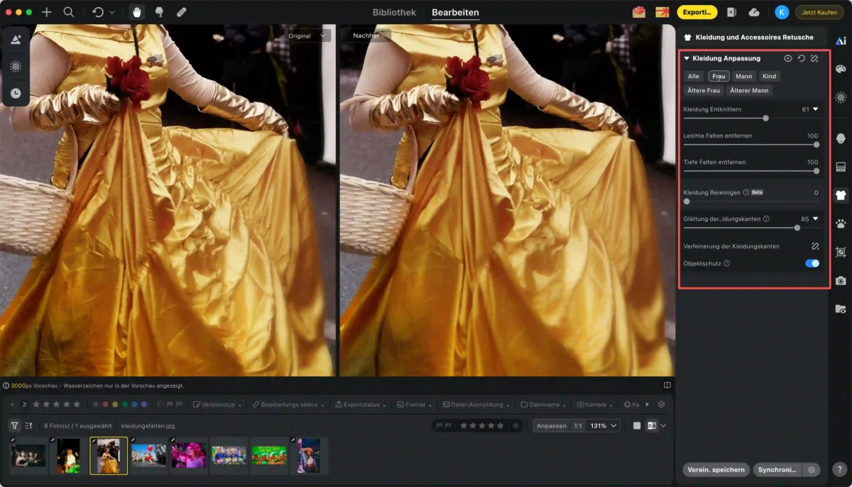 Kleidungsfalten entfernen Kostüm glätten