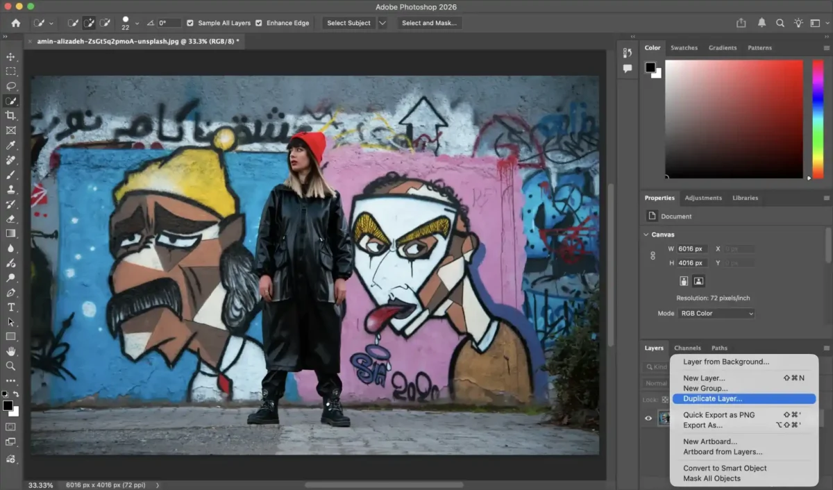 Bild öffnen und Ebene duplizieren