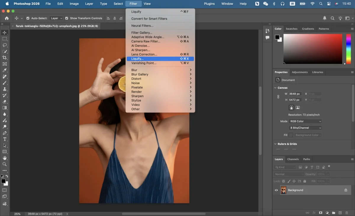 Open the Liquify Tool Open the Liquify Tool