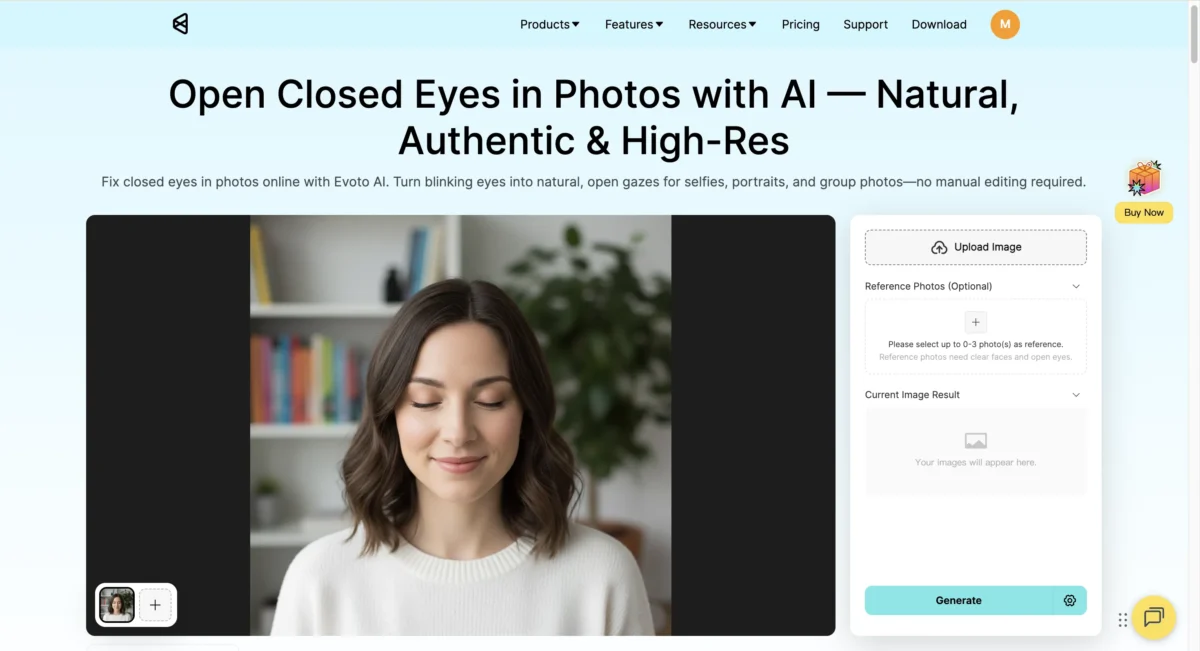 Upload the photo with closed eyes