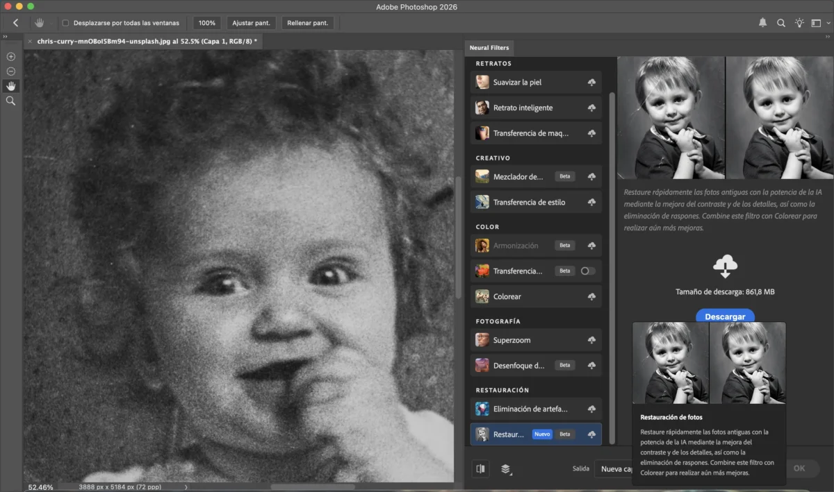 Aplicar el filtro de restauracion de fotos