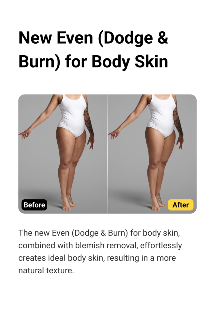 Ferramenta Even Dodge and Burn para pele corporal no Evoto