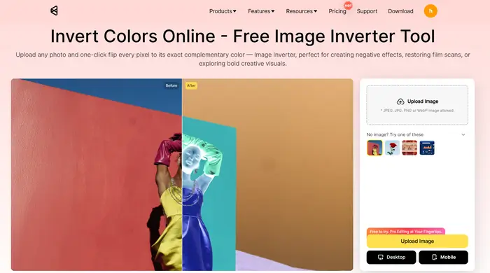 Evoto invert image colors online tool