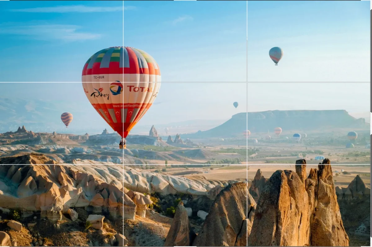 Fotografia mostrando la regla de los tercios con paisaje montanoso