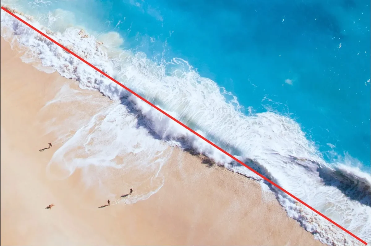 Imagen de playa mostrando composicion diagonal y lineas dinamicas
