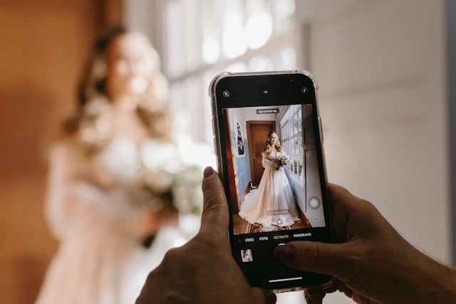 Taking a portrait photo on an iPhone using an AI photo editing app for iPhone to capture and enhance images indoor