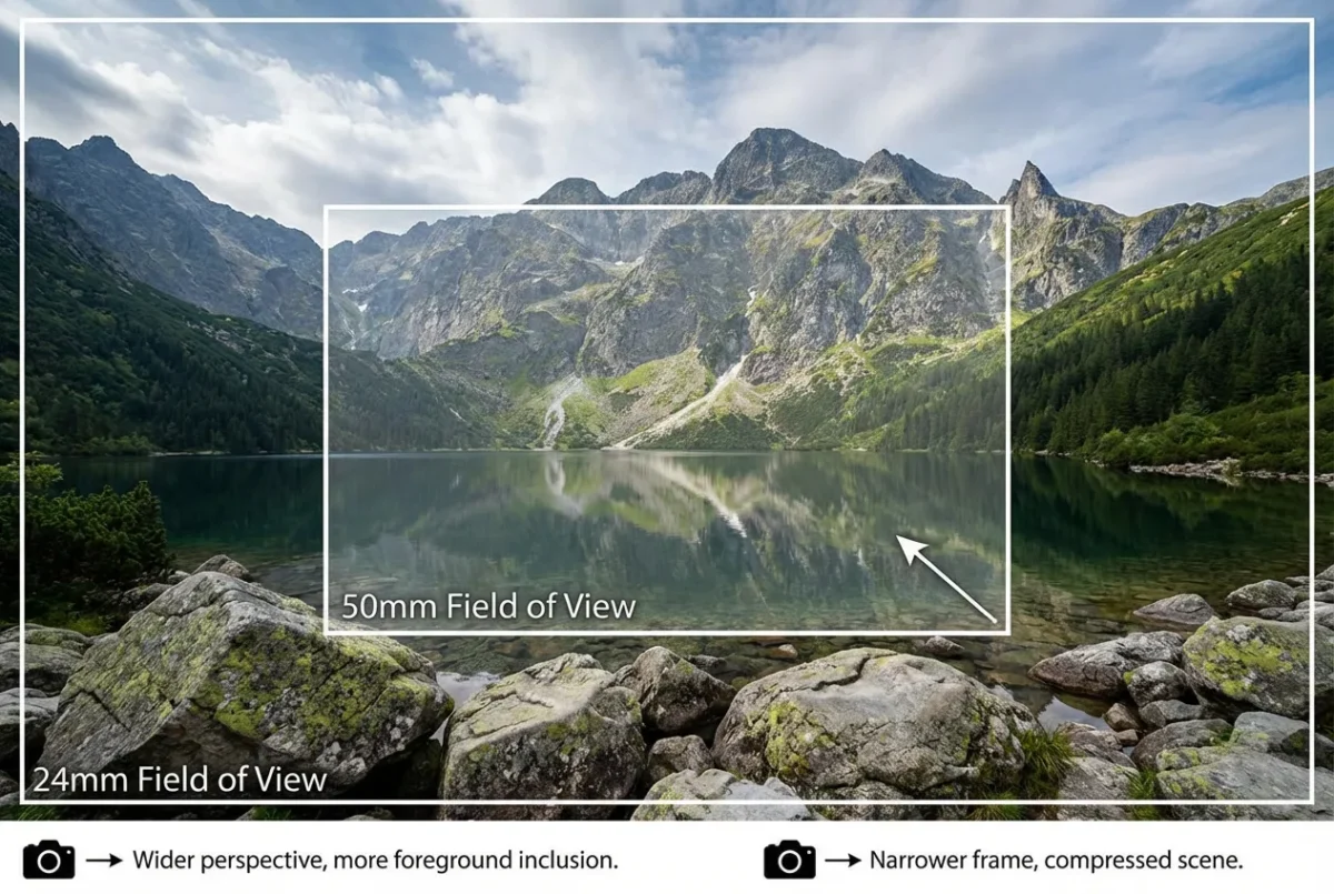 Escena de paisaje capturada con objetivo gran angular para aumentar el impacto visual