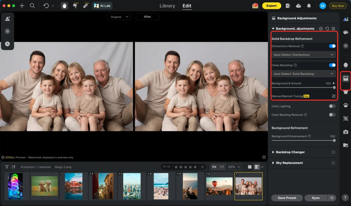 clean up background in family photo
