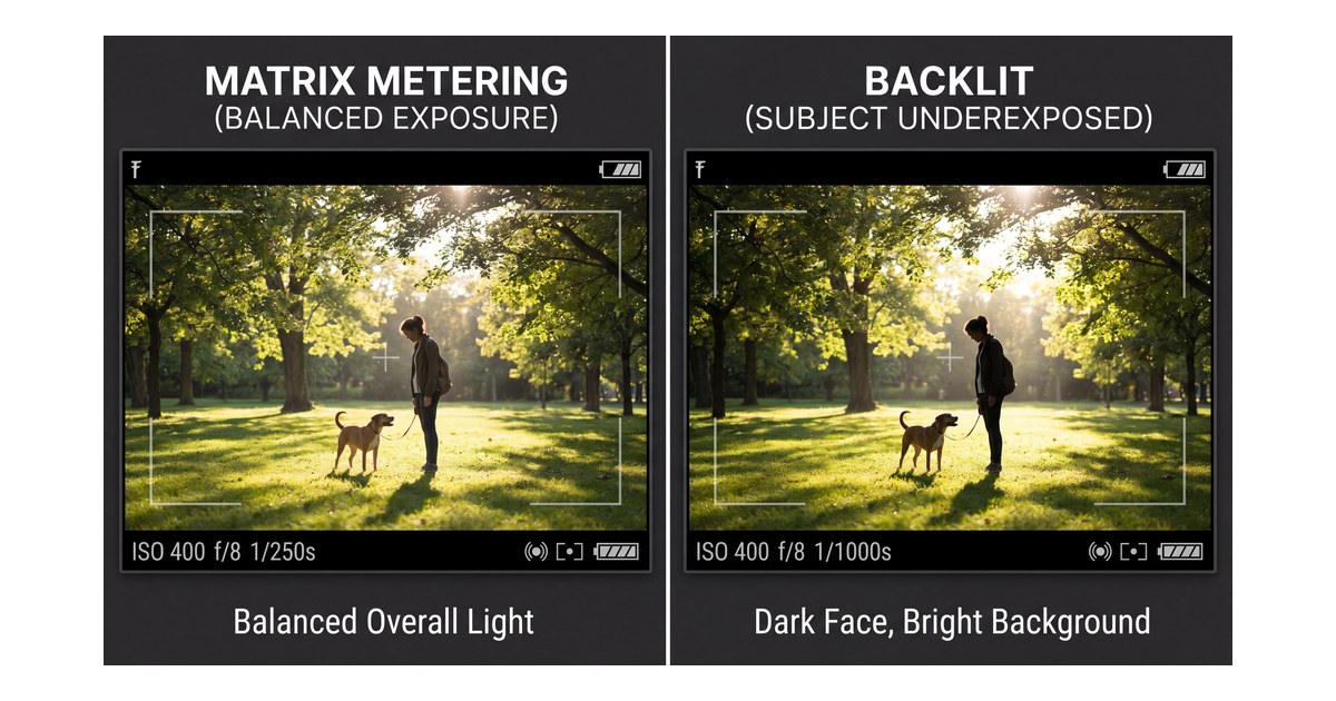 matrix metering example in mixed daylight scene