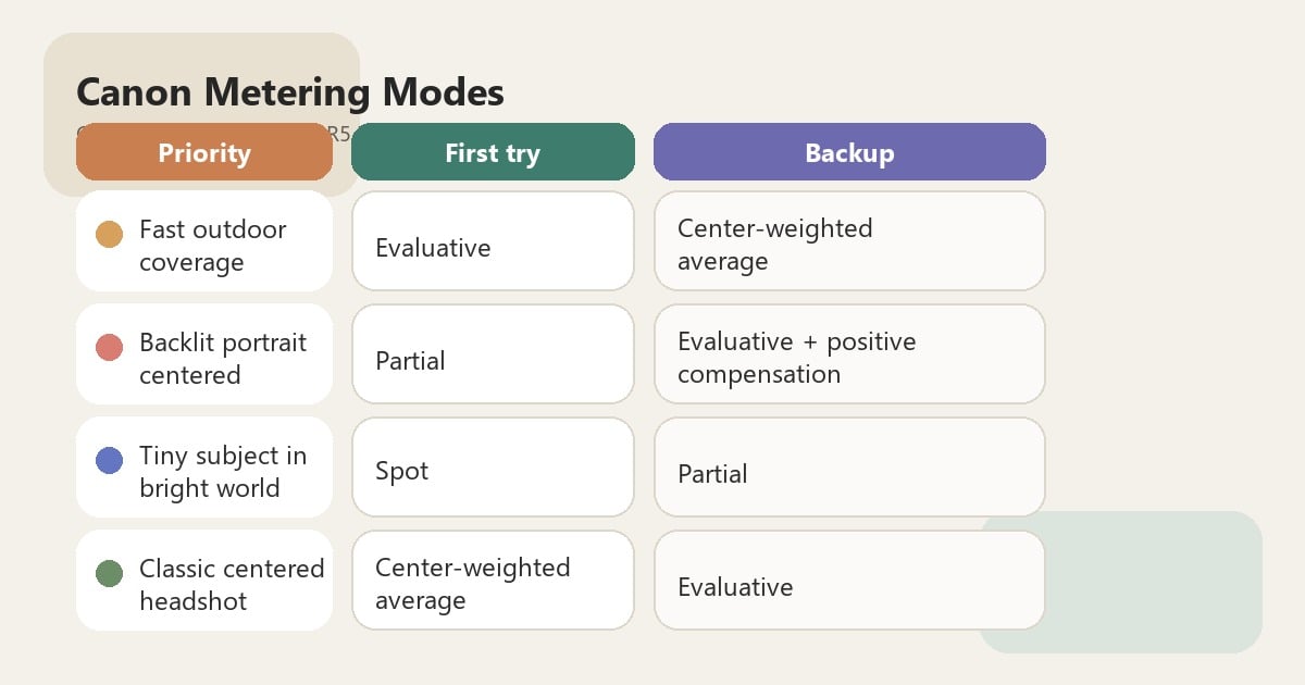 canon metering modes decision table for r5 mark ii
