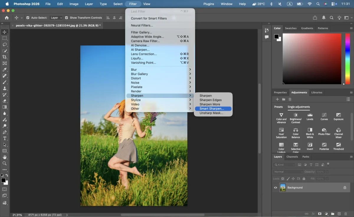 Aplicar Smart Sharpen no Photoshop para melhorar nitidez