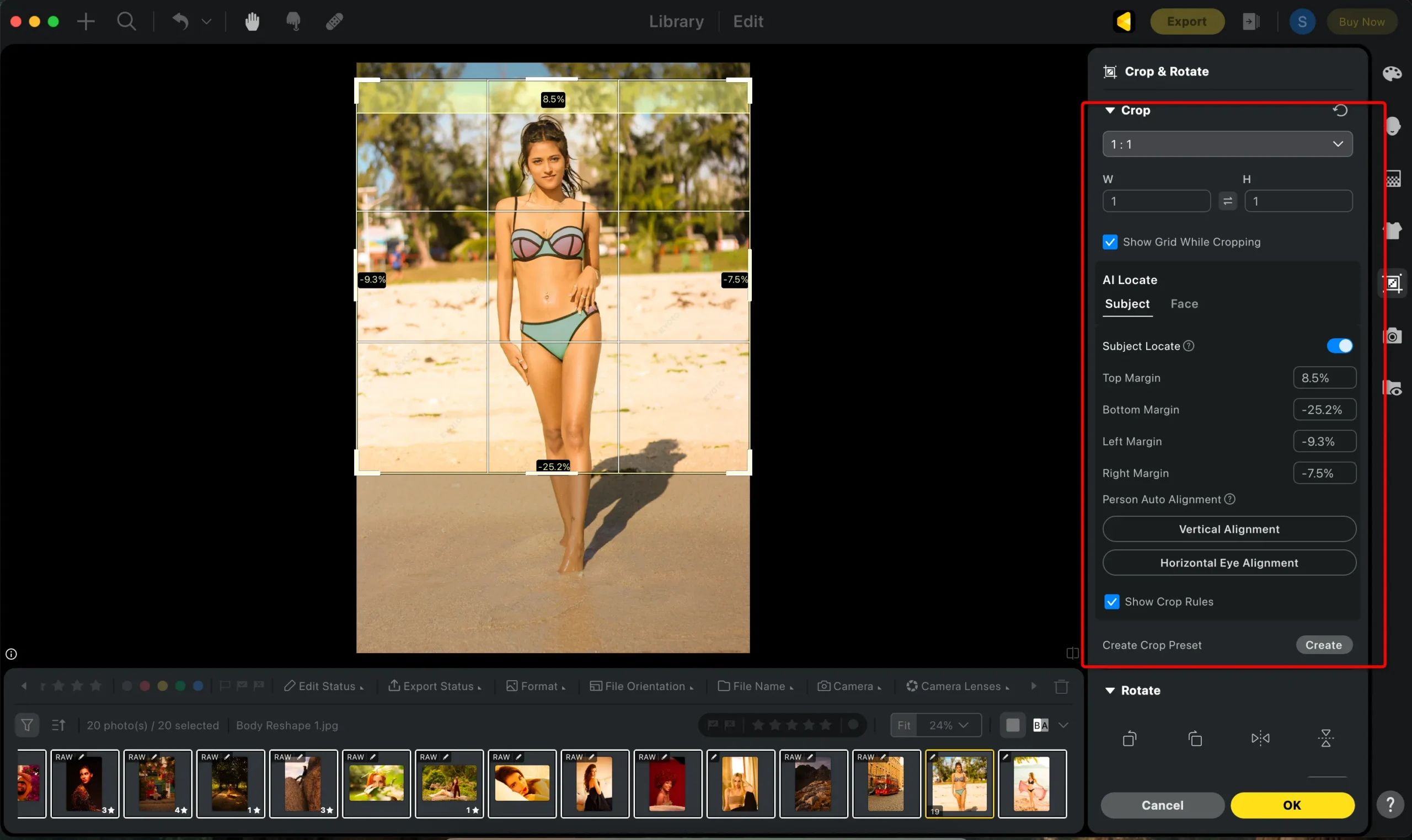 Evoto Photo Straighter AI Locate scaled 1 Ajuste de alinhamento com Localizar Assunto no Evoto