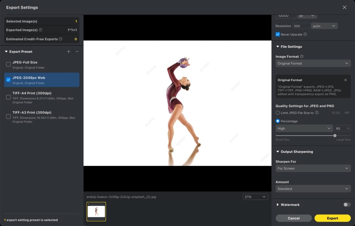 Export the final image