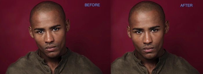 Comparação do efeito final do editor de nariz em retrato