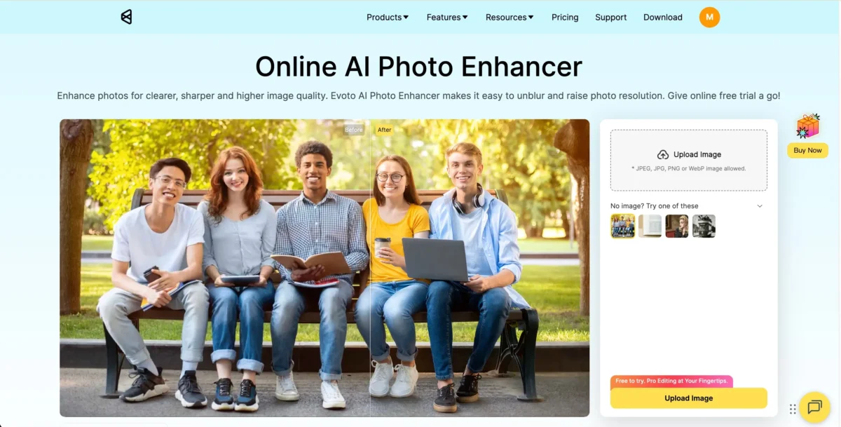 Abrir imagem borrada no Evoto para remover desfoque com IA