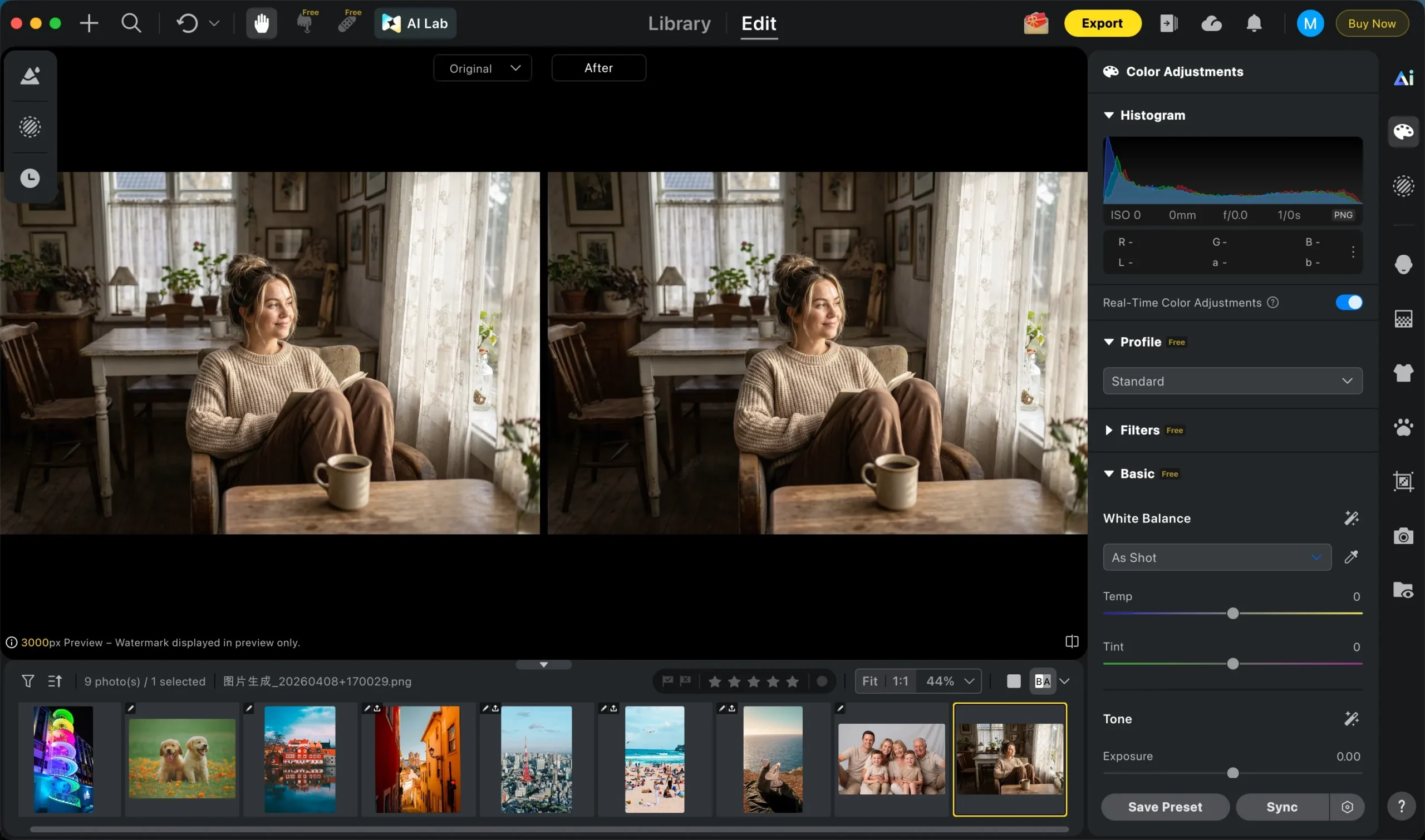 Foto abierta en Evoto antes de aplicar el filtro vintage