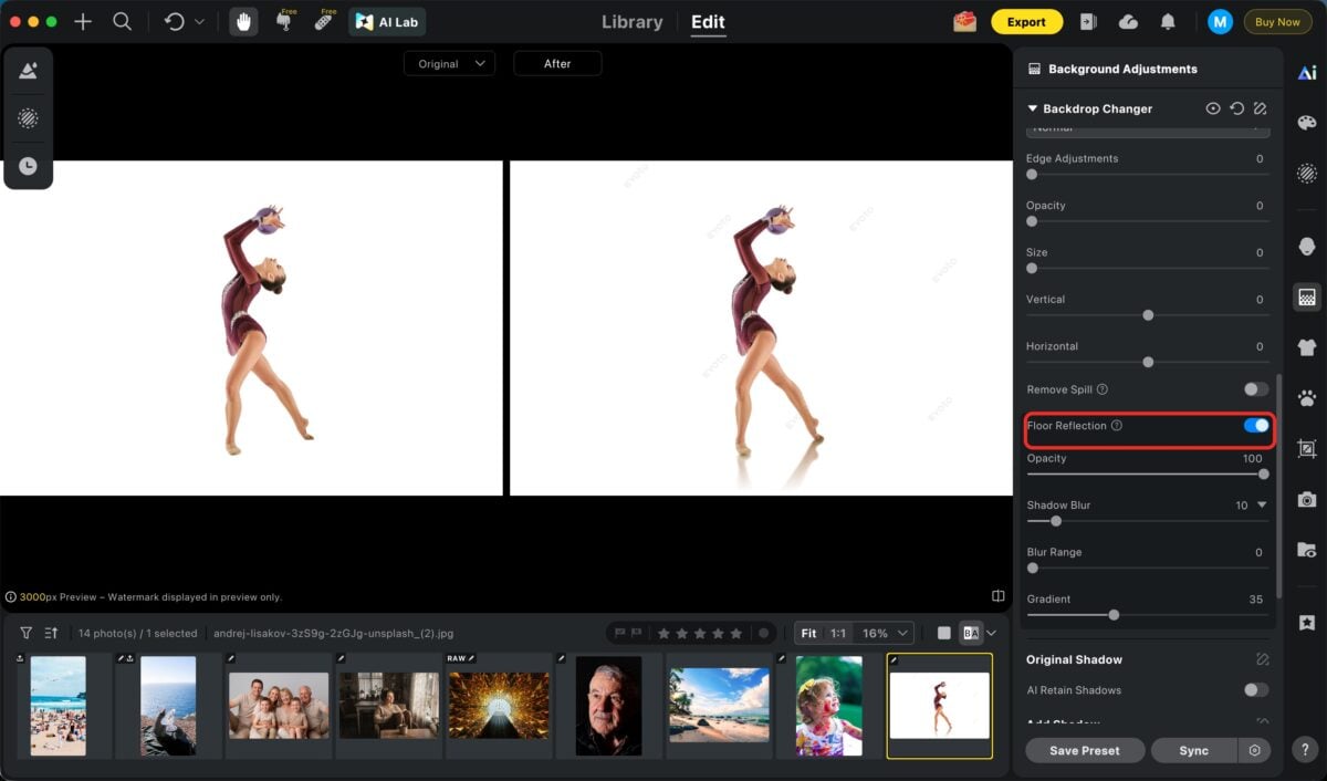 Turn on floor reflection