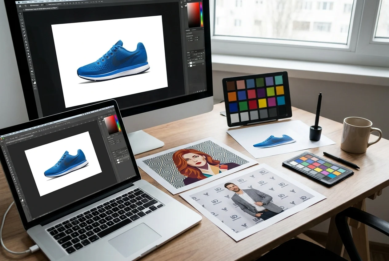 Clean still-photo cutout examples for ecommerce, profile graphics, and simple branded composites to show where photo chroma key works best