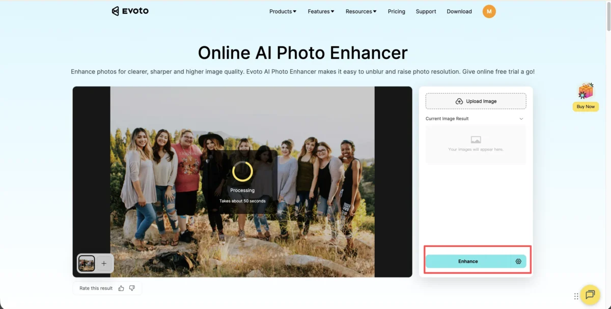 Aplicar melhora com IA no Evoto para corrigir foto borrada