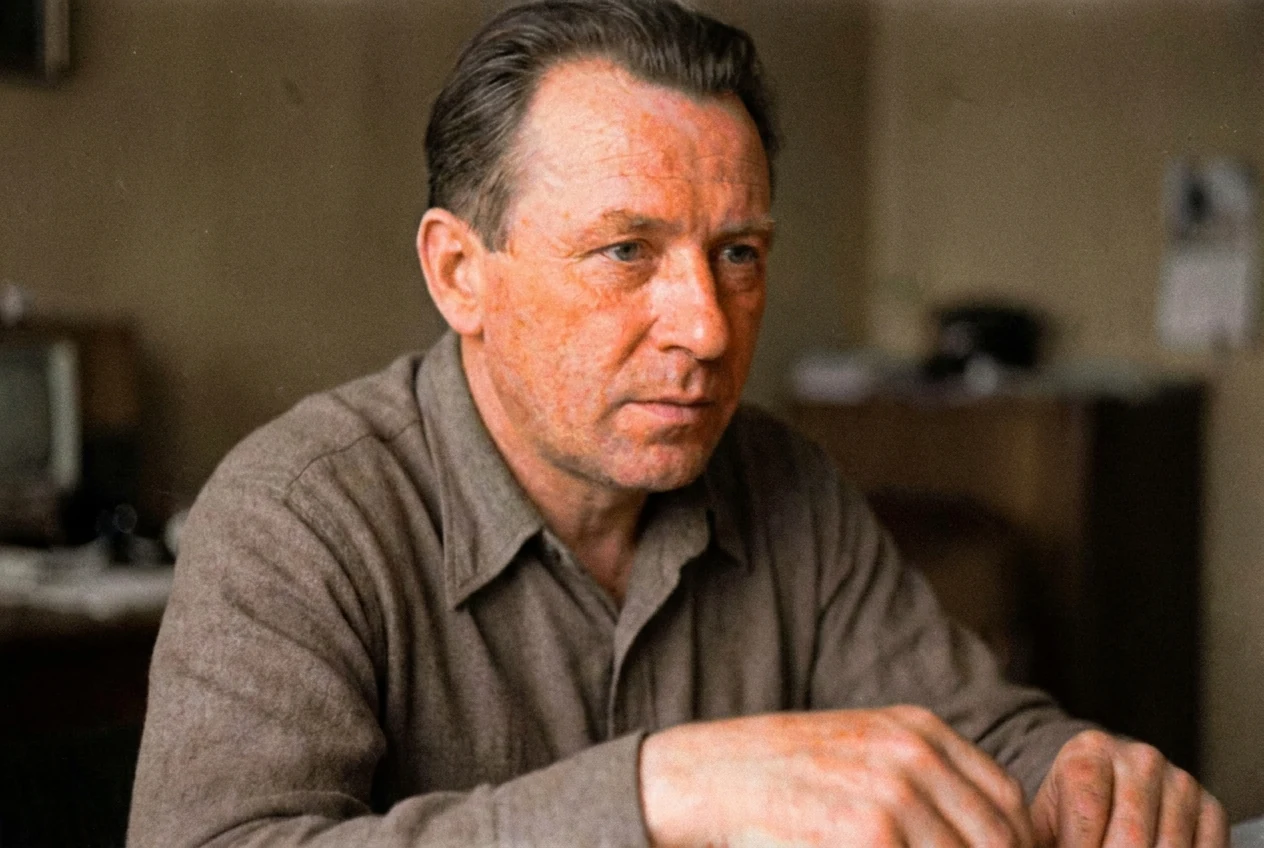 Non-Asian portrait colorized badly with unnatural skin tone, muddy clothing color, and artificial-looking results