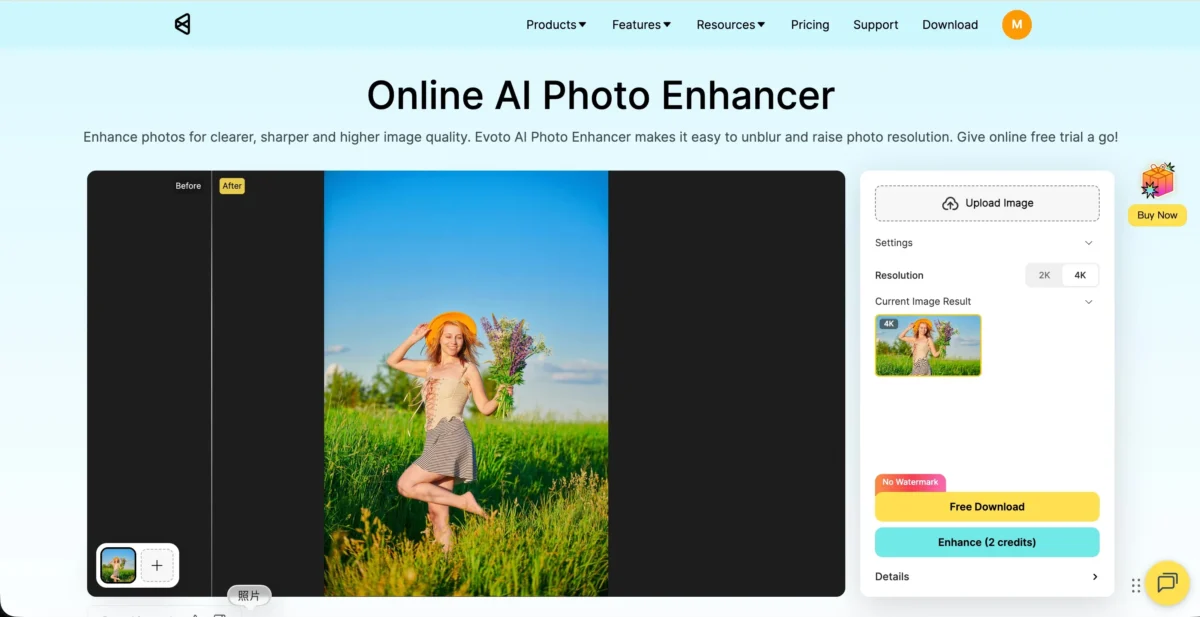 Descargar la imagen borrosa ya mejorada con Evoto