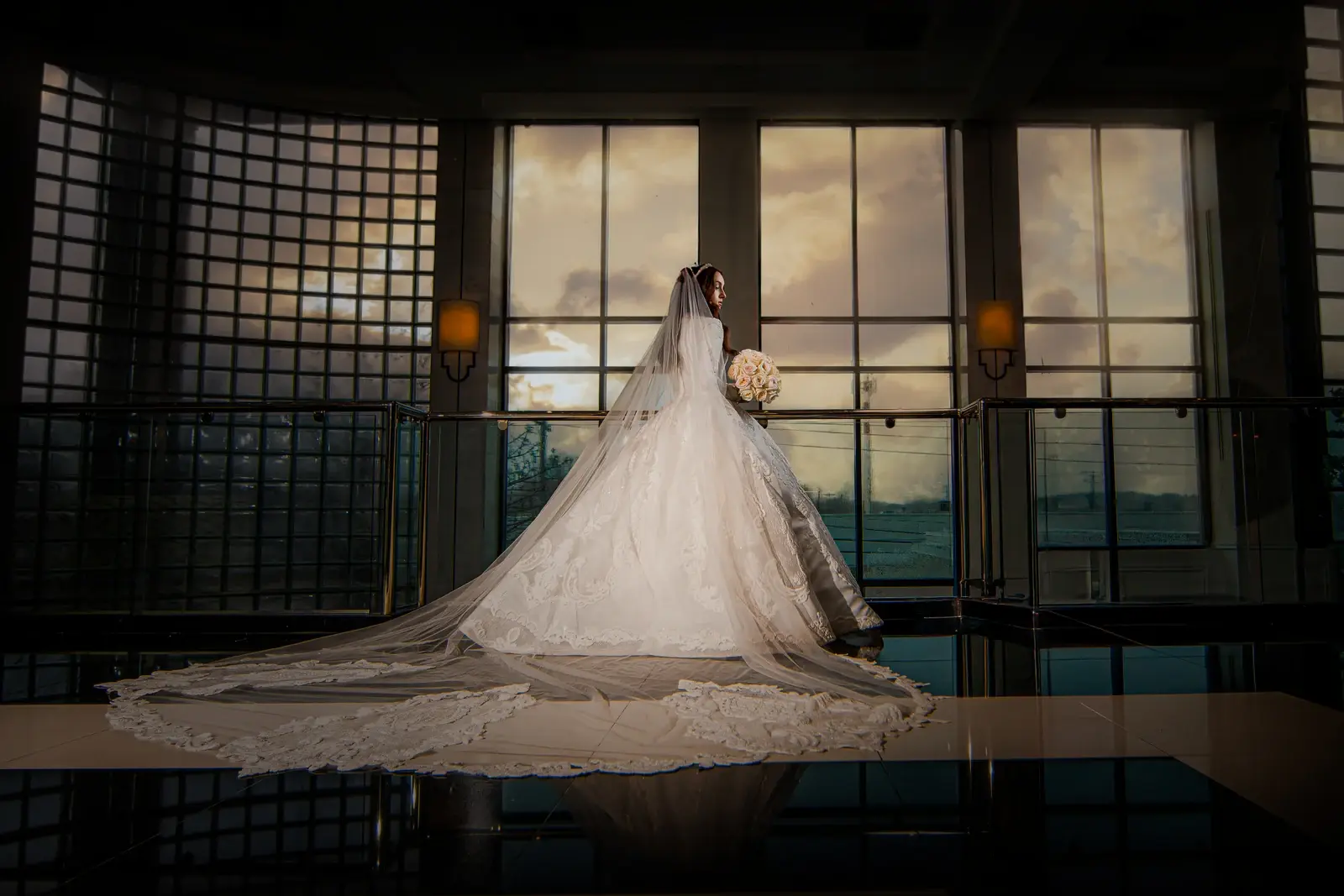 After Evoto editing: Cinematic indoor wedding photo