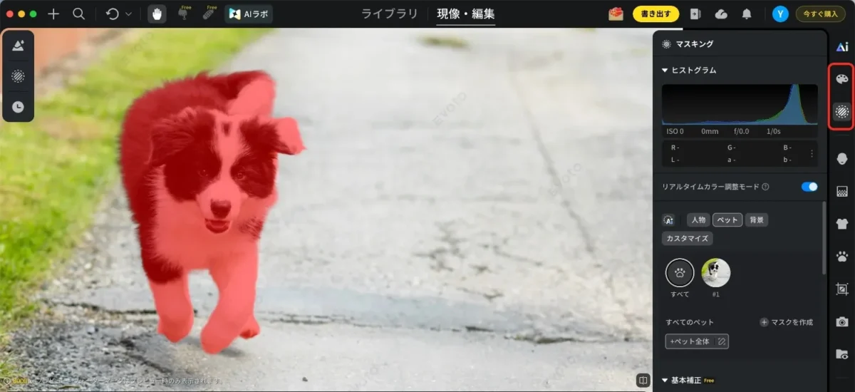 evotoペット写真の色補正・ペット専用マスク