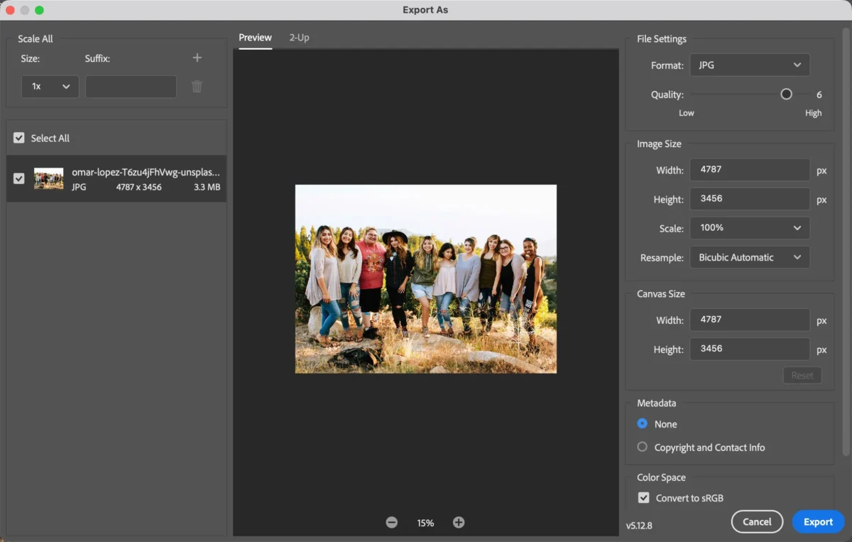 Exportar foto corrigida no Photoshop após restauração de nitidez
