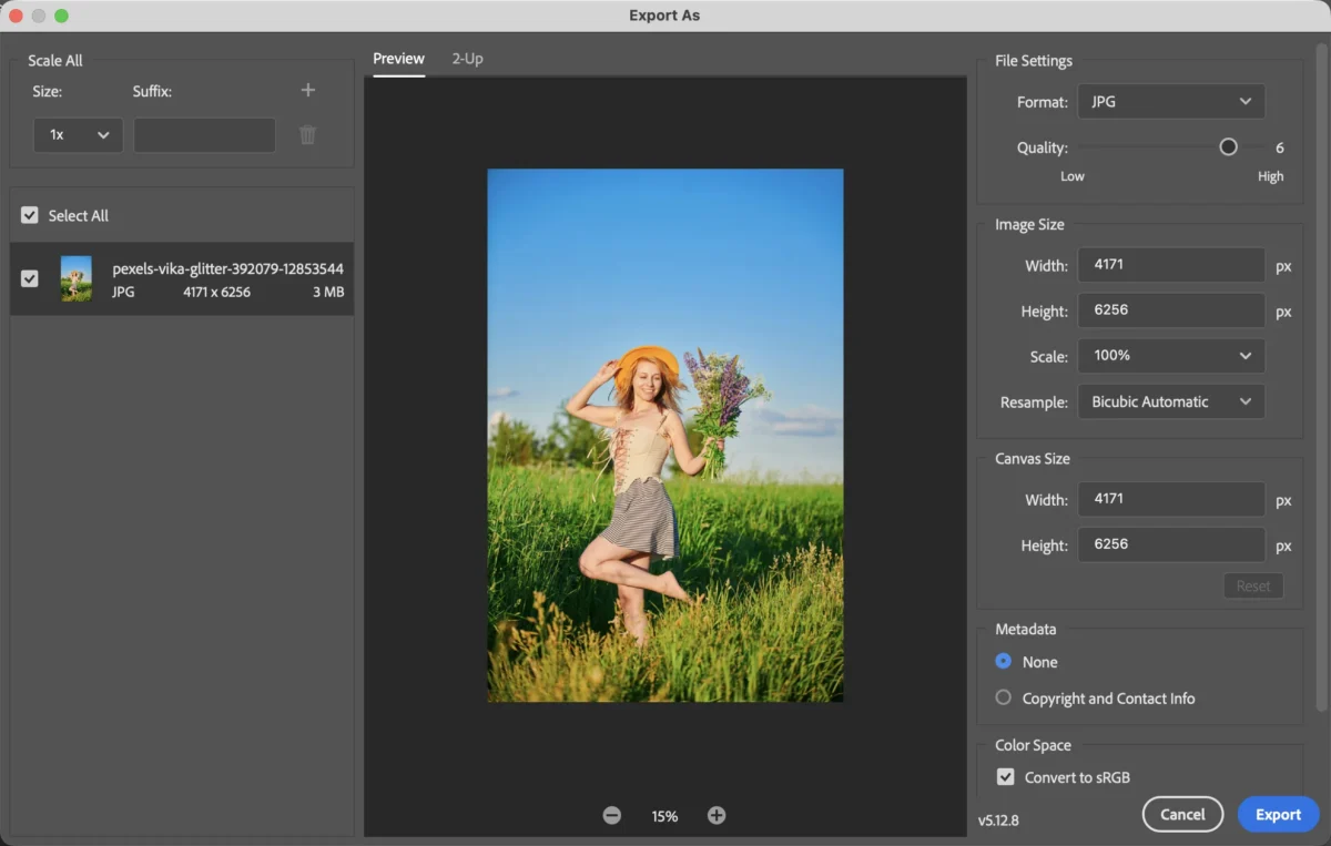Exportar imagem sem desfoque do Photoshop