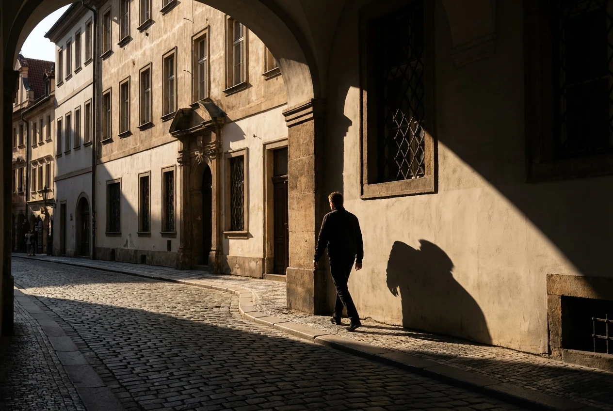 high contrast images vs low contrast images strong light scene nano r2 Street or architectural scene with stronger shadow shape and subject separation to show where high contrast works best in a natural real-world setting