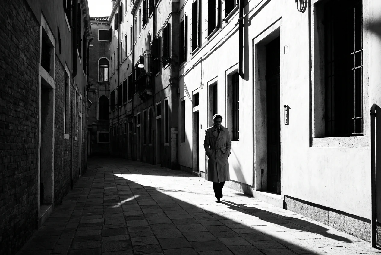 High contrast portrait or street scene with strong tonal separation, deeper shadows, and clear subject edges to show what makes the look feel graphic