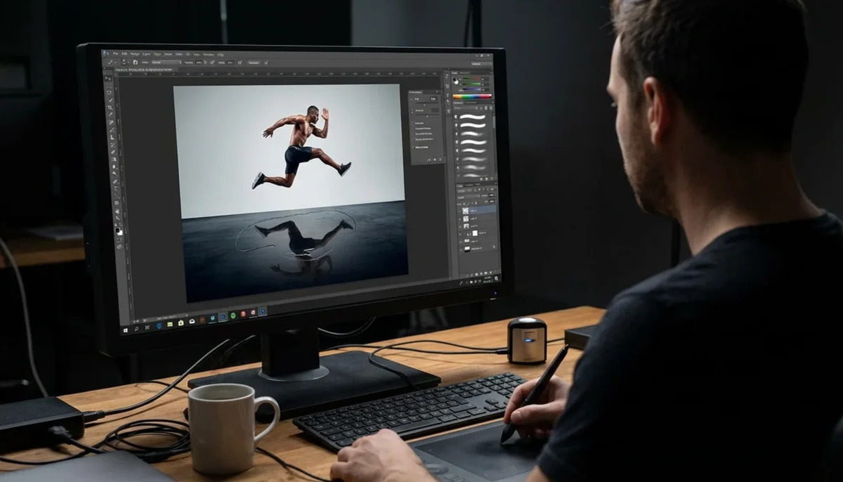 how to add floor reflection to photos inline 2 Retoucher building a floor reflection effect in Photoshop for a jumping athlete portrait