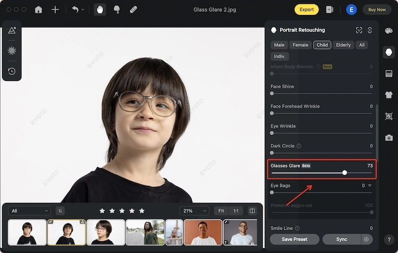 Remoção de reflexo nos óculos