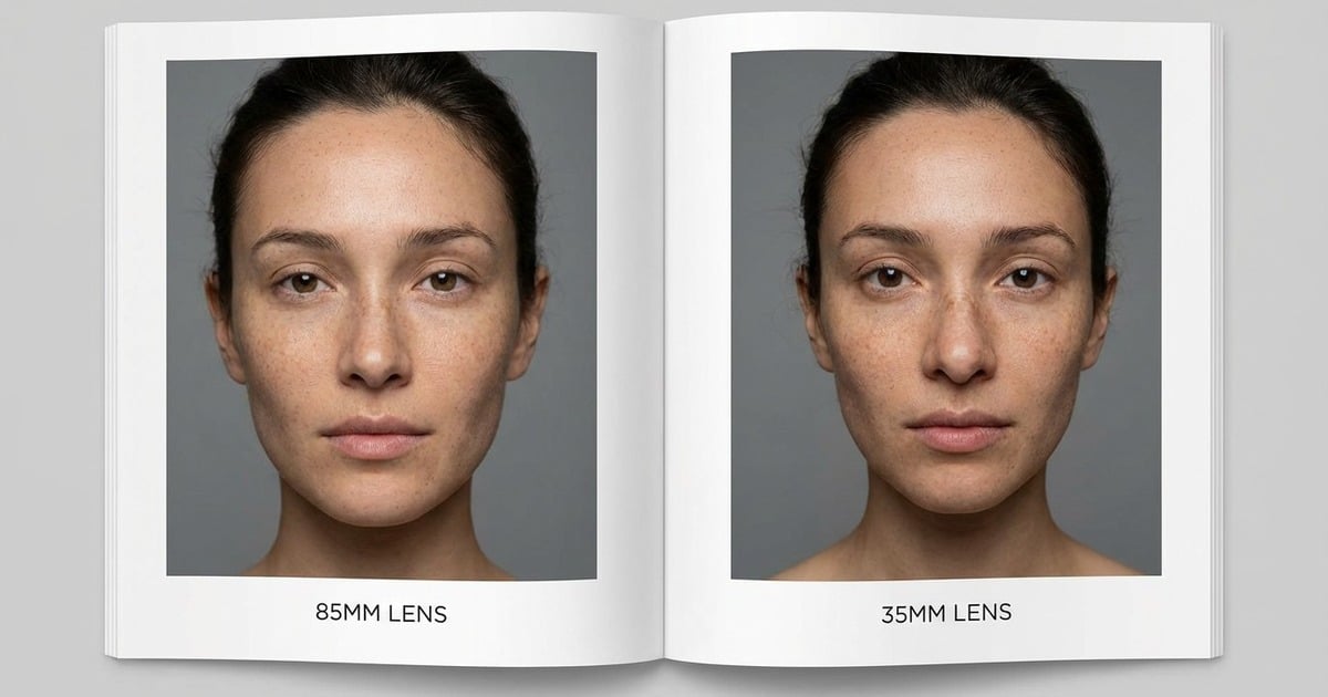 Comparação de perspectiva do nariz com distâncias focais diferentes